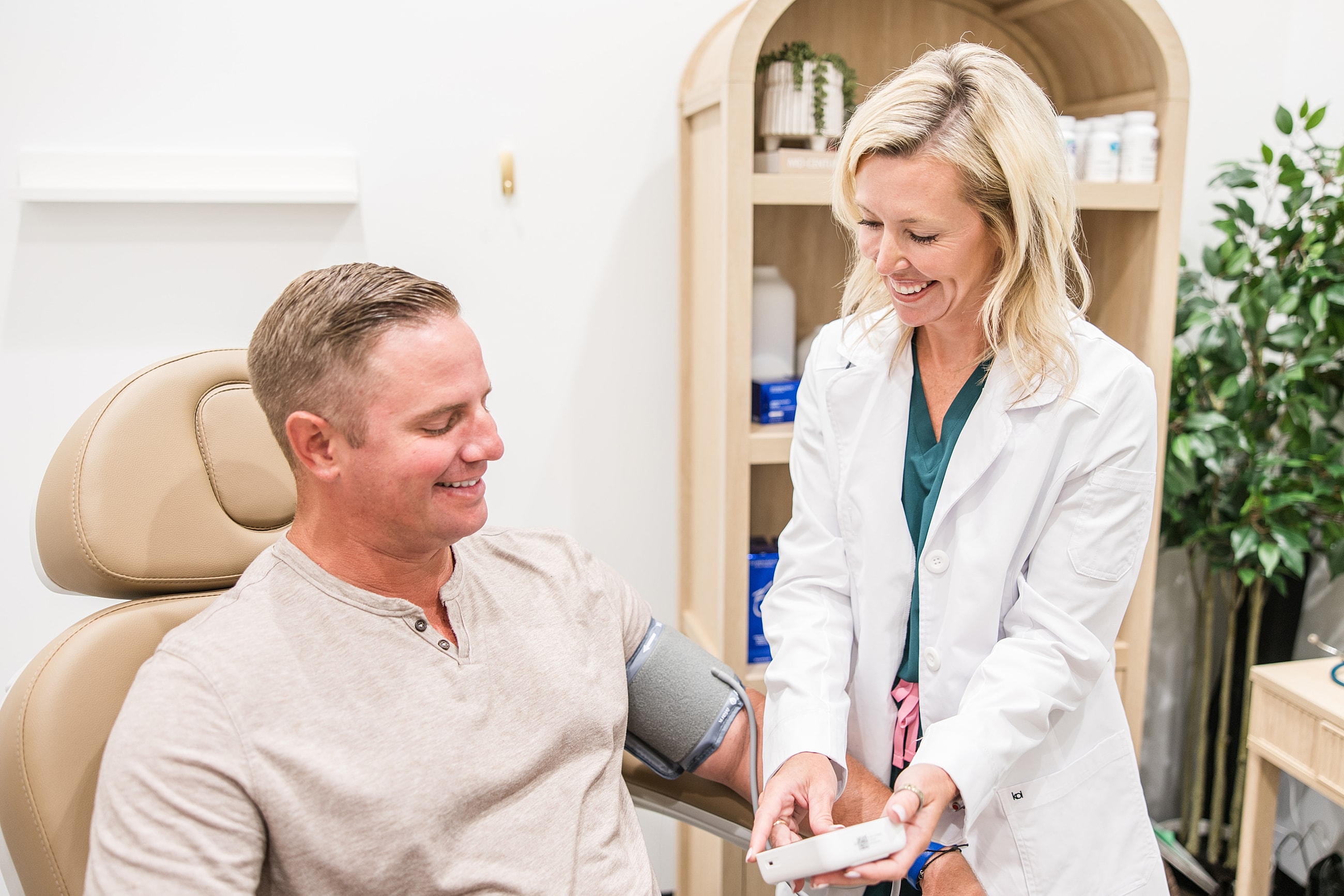 Patient receiving care from healthcare professional.
