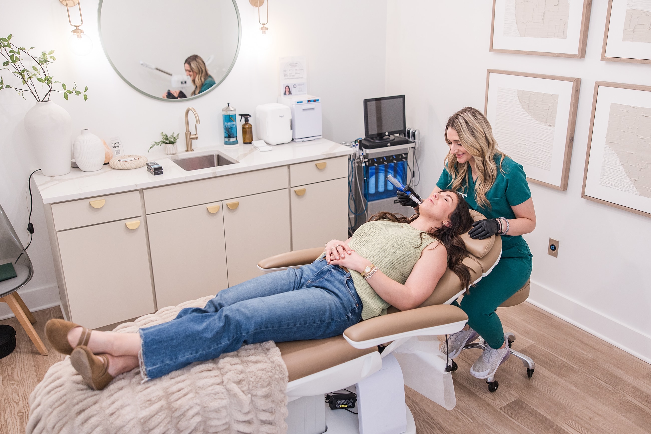 Woman receiving facial treatment in a clinic.