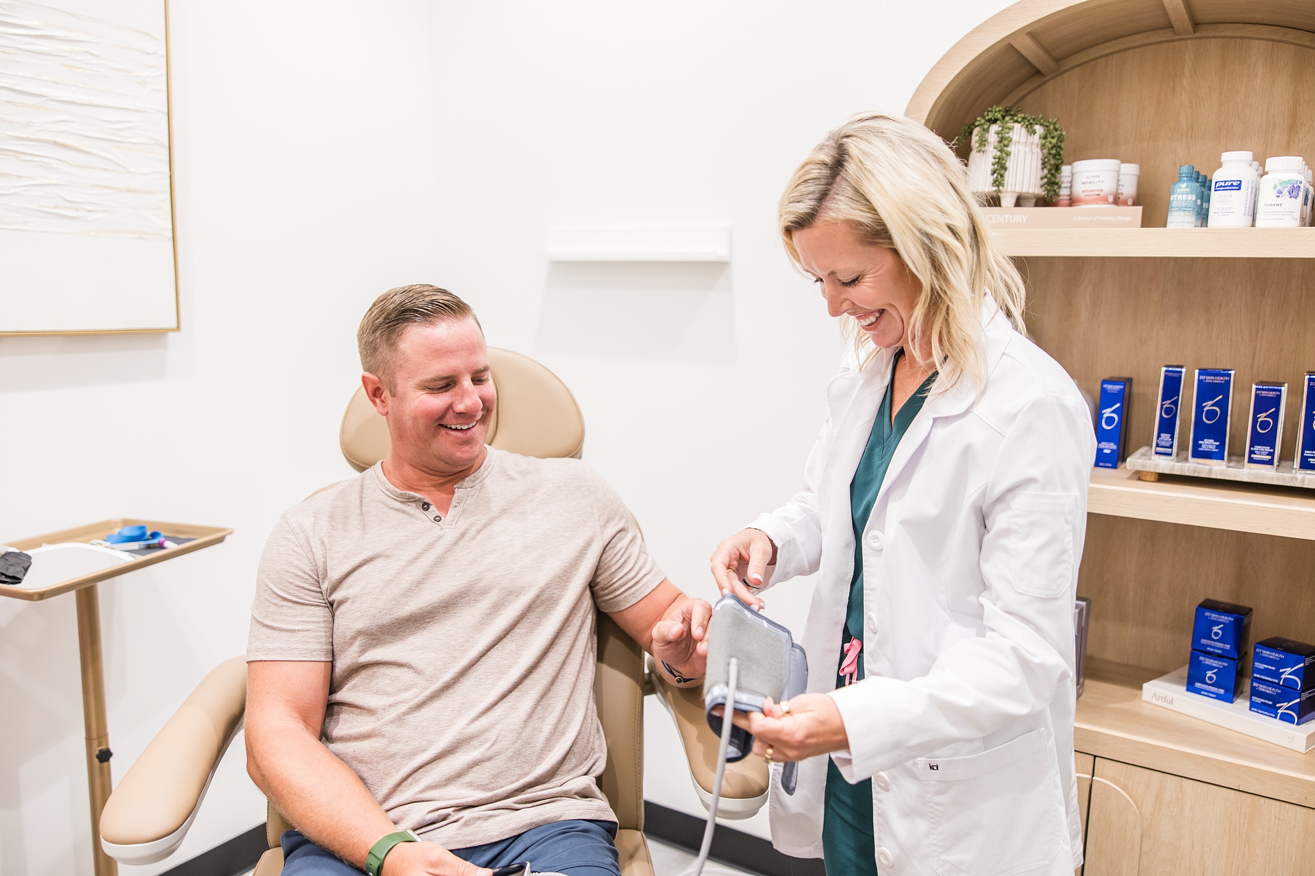 Patient receiving care in a medical office.